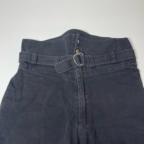 Oak Denim Paperbag Jean Shorts Women's Size Small Black High Rise Belted Casual - Picture 4 of 7